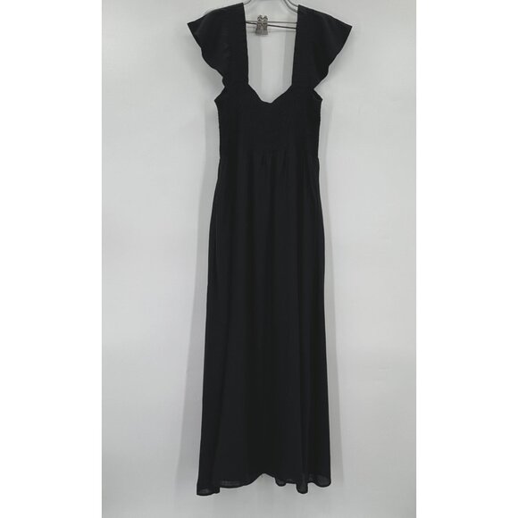 Pomander Place by Tuckernuck Black Phoebe Maxi Dress Smocked Corset Flutter sz M - Picture 12 of 12